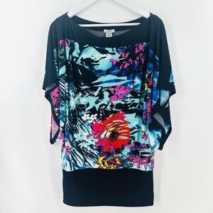 Cache Women's Floral Print‎ Wide Neck Top Sz XS Vacation Artsy AA34